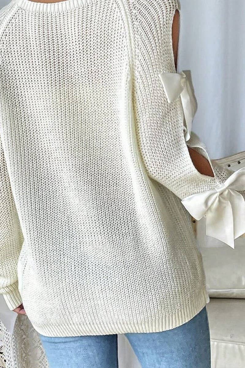 CWOSWL07301_FRENCH STYLE CREWNECK BOW KNIT PULLOVER SWEATER