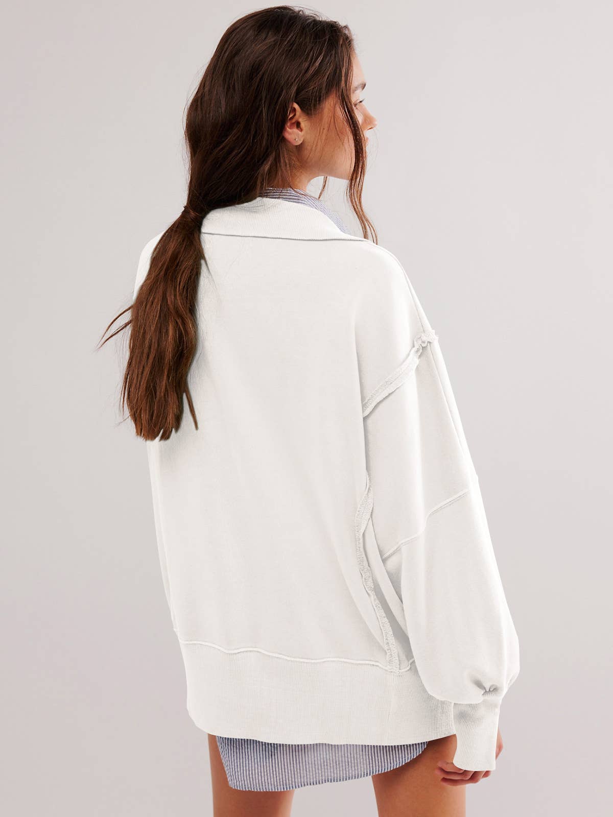 DESIGN SENSE SLIT LANTERN SLEEVE POLO COLLARHOODIE