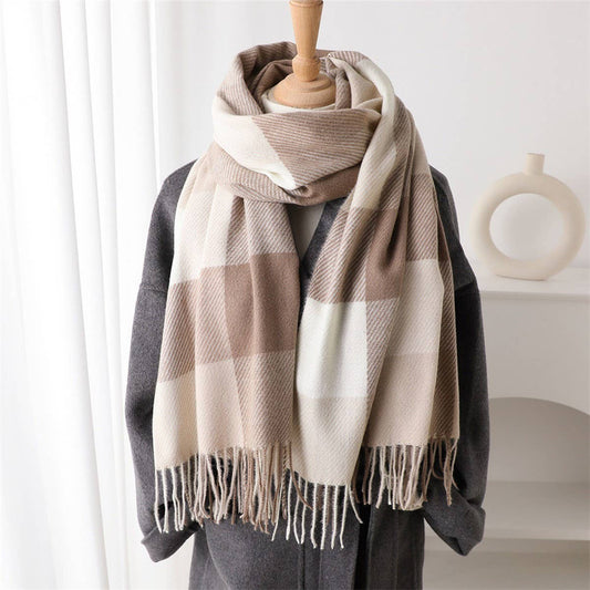 Warm Checkered Scarf Shawl for Cold Weather