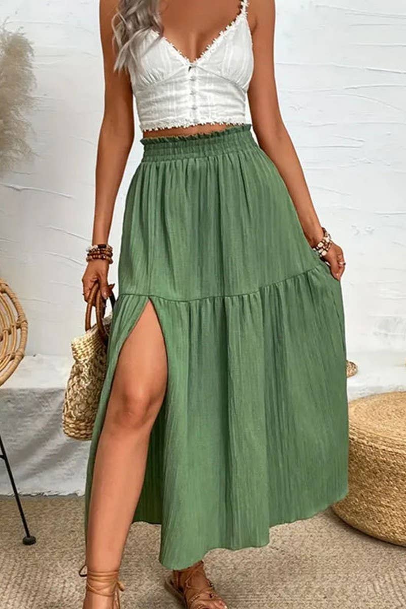 CWBLS0442_SPRING AND SUMMER HIGH-END SLIT RUFFLE SKIRT