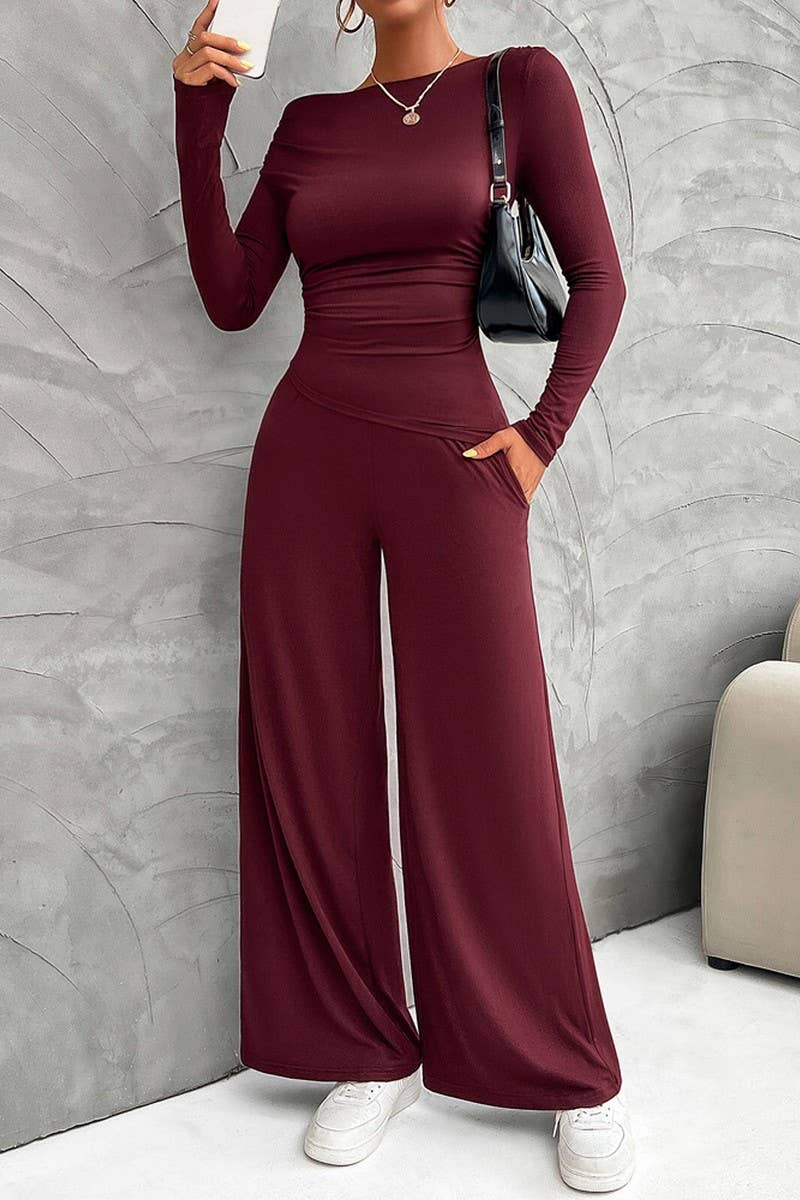 CWSTB1007_SLIM-FIT LONG-SLEEVED TOP AND WIDE-LEG PANTS SET