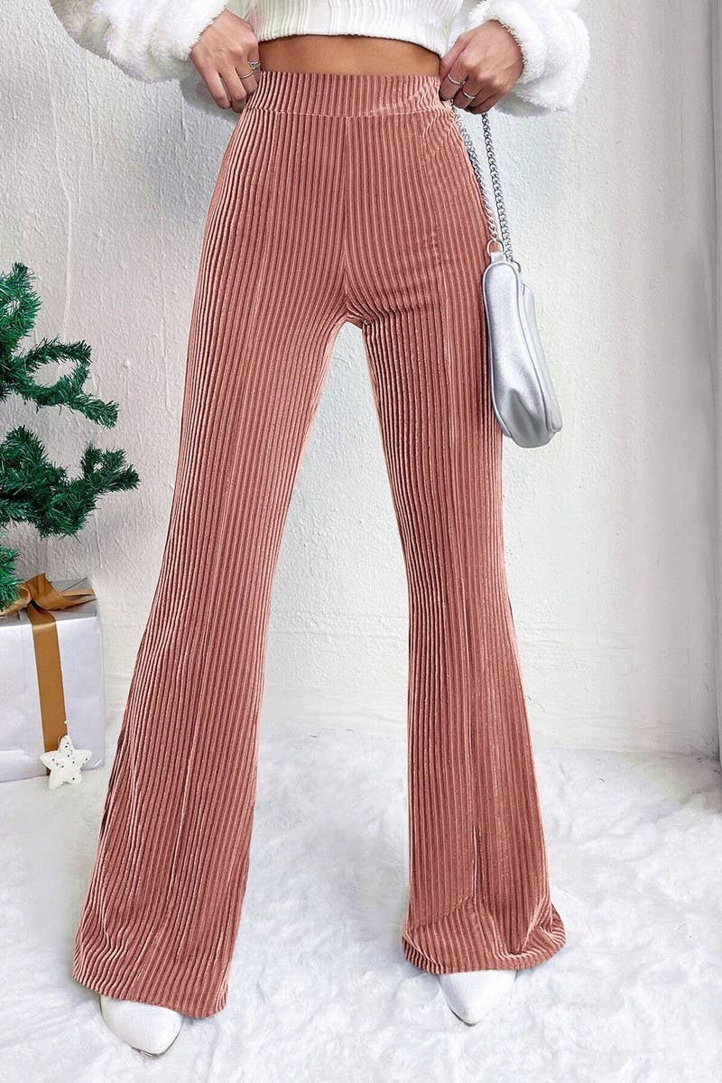 CWBLP2056_HIGH WAIST CORDUROY FLARE WIDE LEG SWEATPANTS