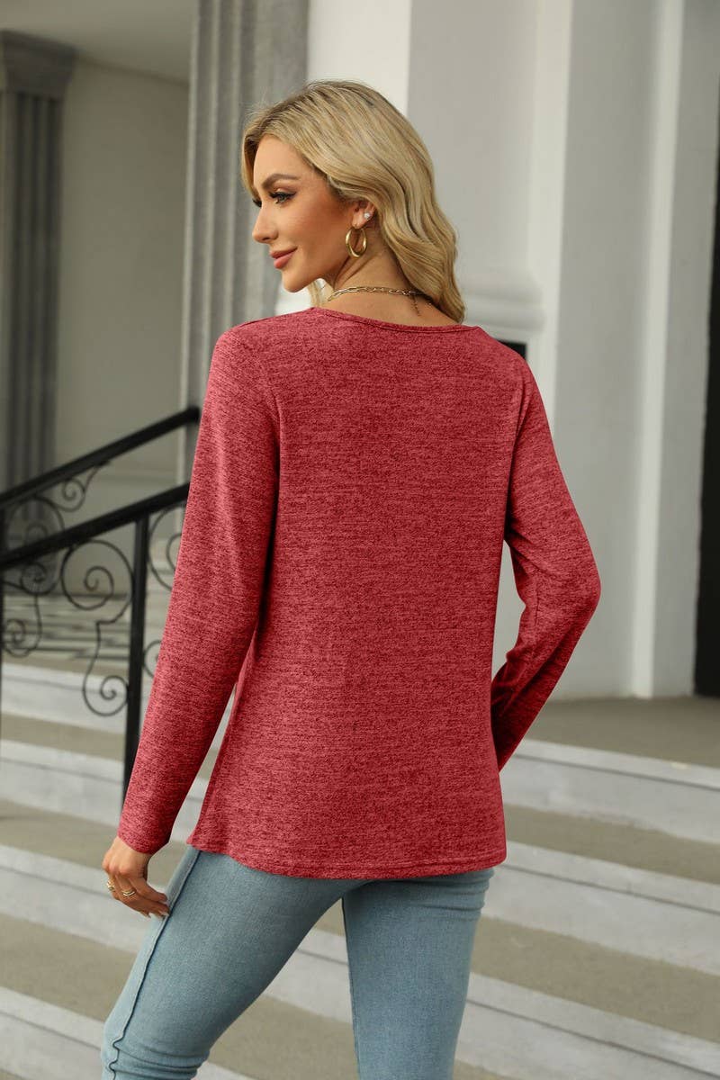 CWTTL1562_Sweetheart neck Pullover Long Sleeve Blouse