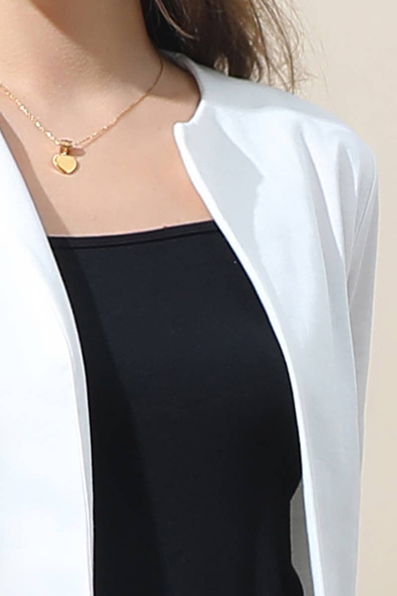 CWOBL105_SOLID OPEN FRONT 3/4 SLEEVE JACKET BLAZER