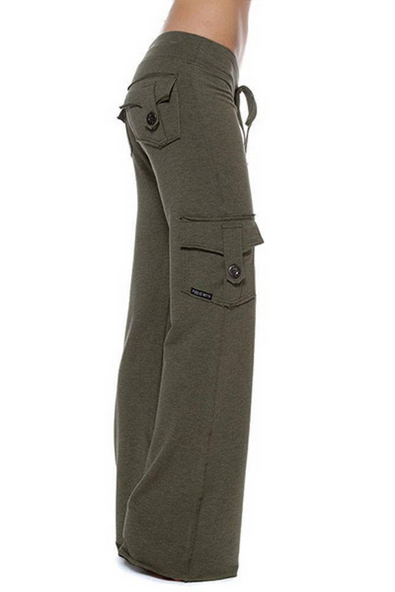 CWBLP1837_FASHION ELASTIC WAIST BUTTON POCKET YOGA PANTS