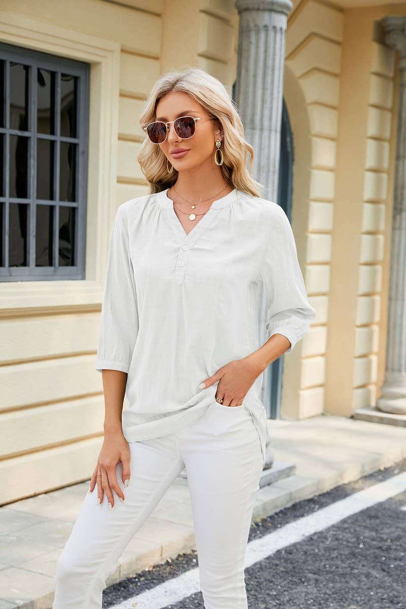 CWTTS0829_3/4 Sleeve V Neck Knit Top