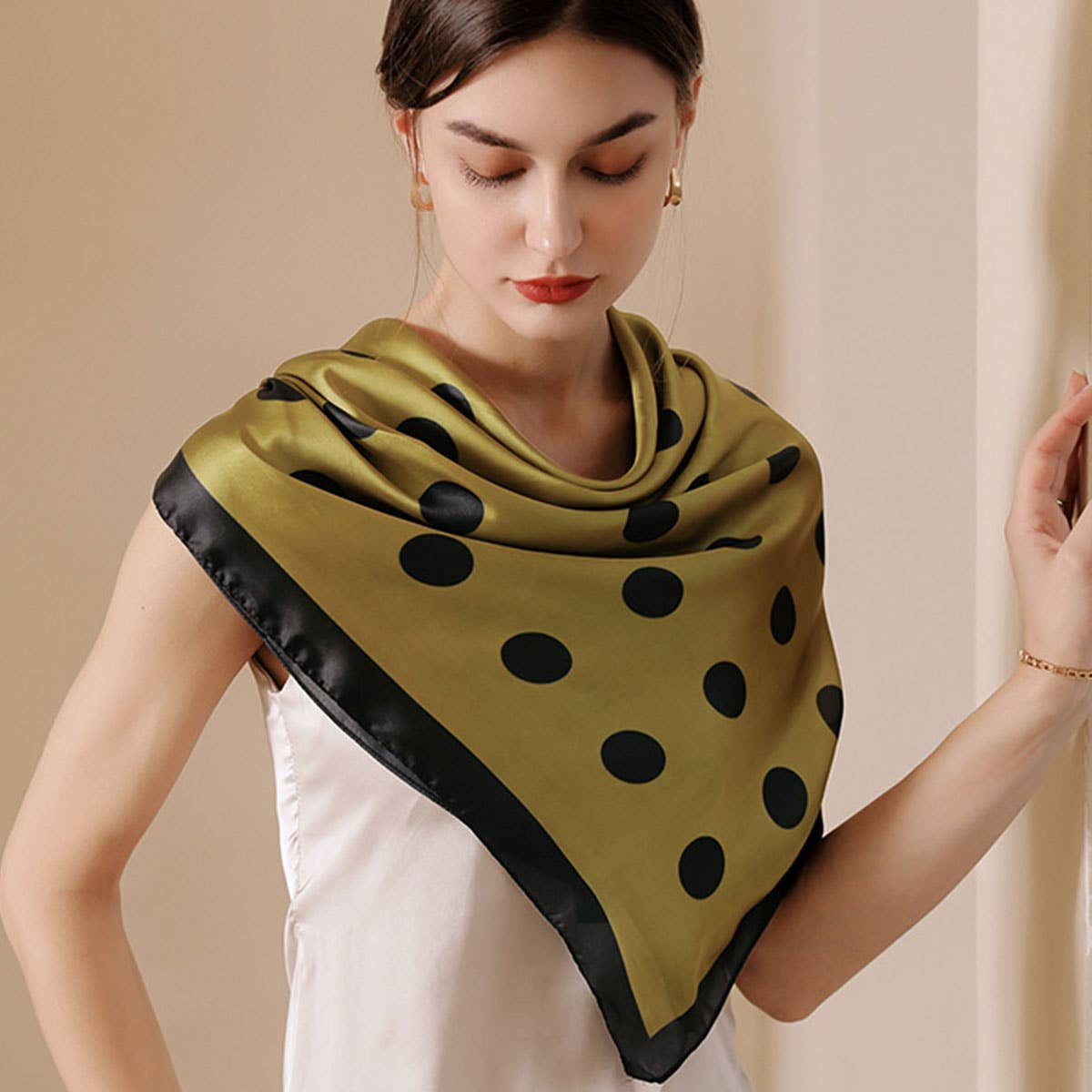 Women’s 35" Polka Dot Silky Wrap Neck Scarf