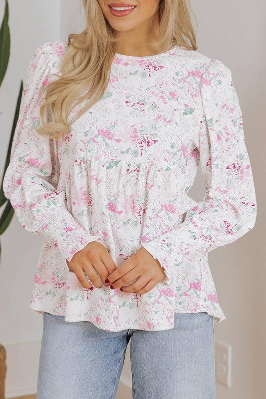 FLORAL PRINT PULLOVER ROUND NECK CHIFFON