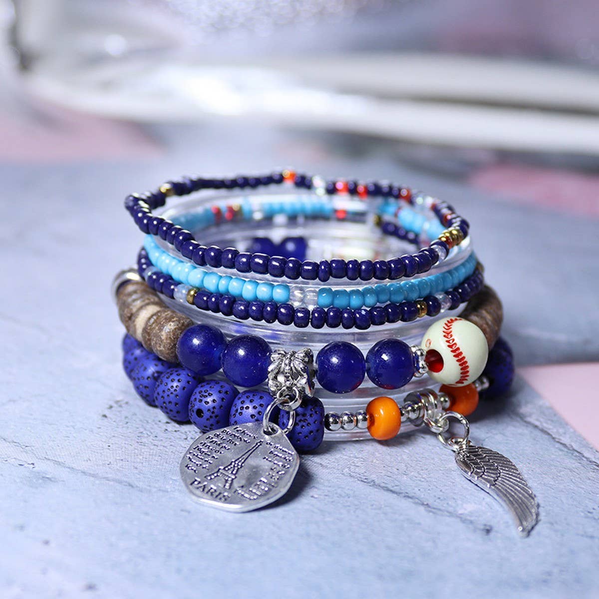 RICE BEAD PENDANT ELASTIC CORD BRACELET