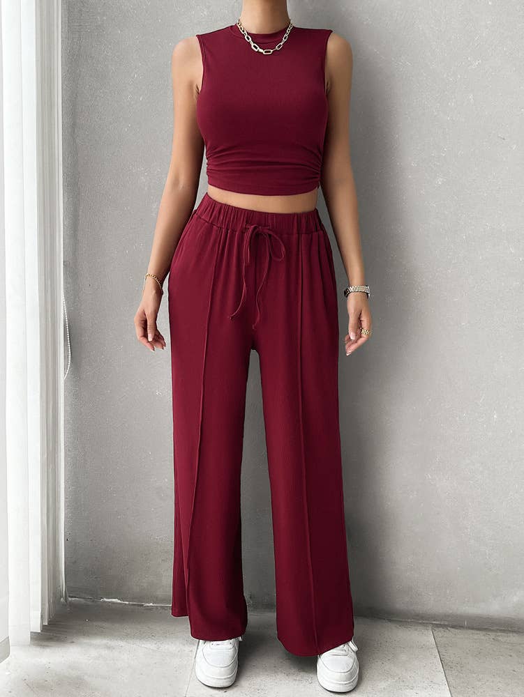 CASUAL SOLID COLOR TOP VEST PANT SUIT
