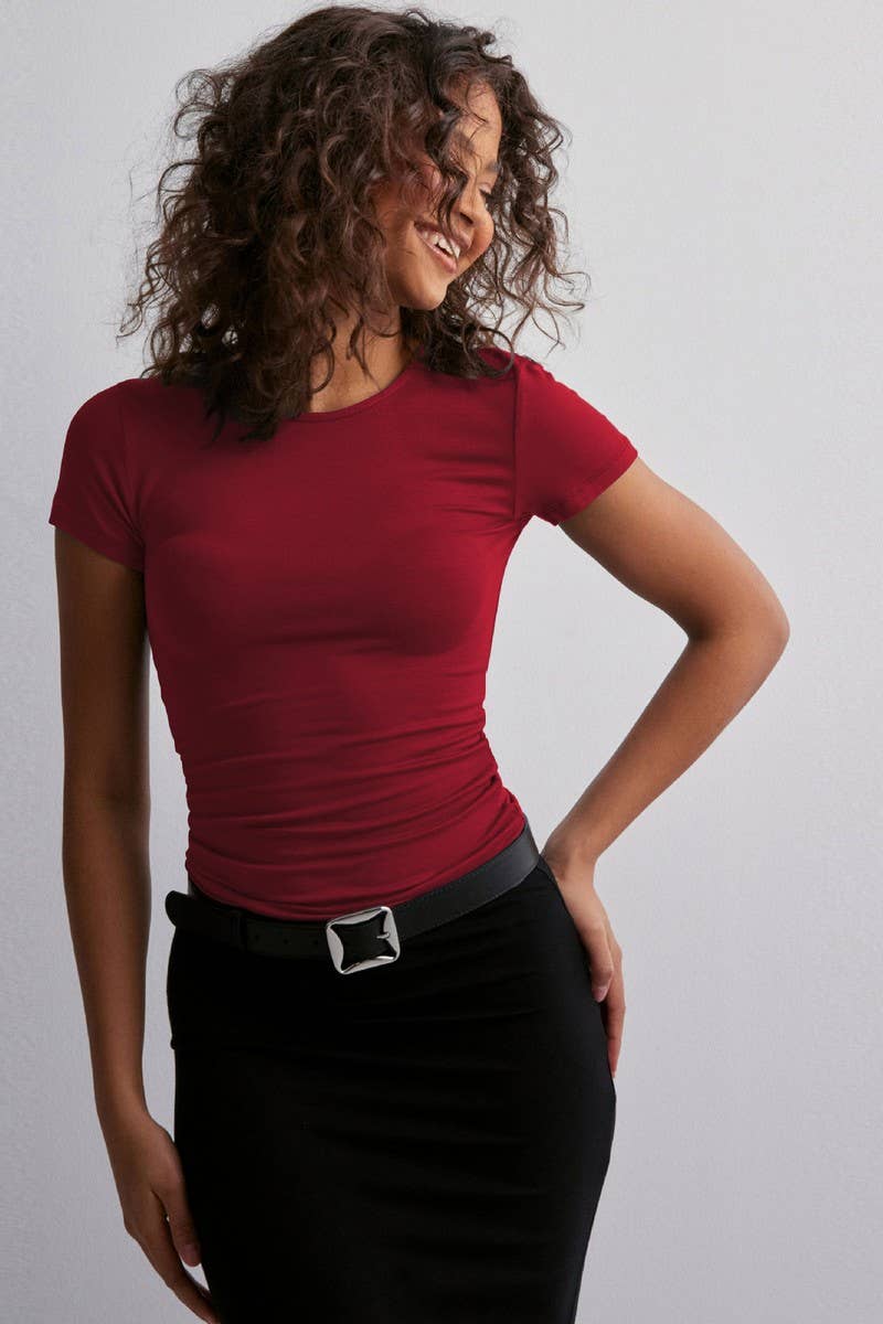 CWTTS1586_ROUND NECK SEXY SLIM PURE HOT GIRL T-SHIRT