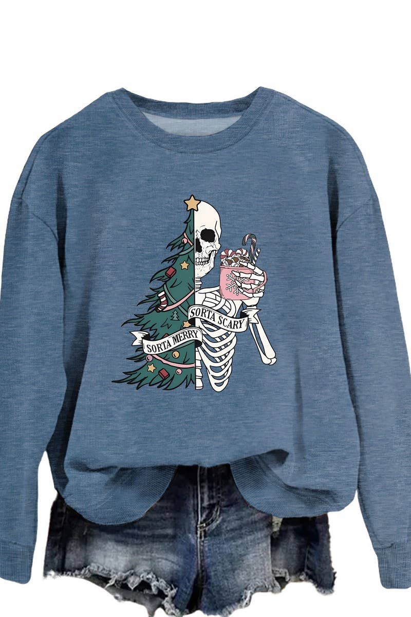 CWTBLL01328_PRINTED LOOSE PULLOVER CHRISTMAS SWEATSHIRT