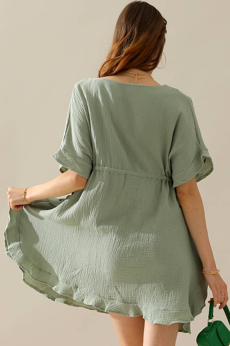 CWDSD10387_DRAWSTRING WAIST WITH RUFFLE HEM MIDI DRESS