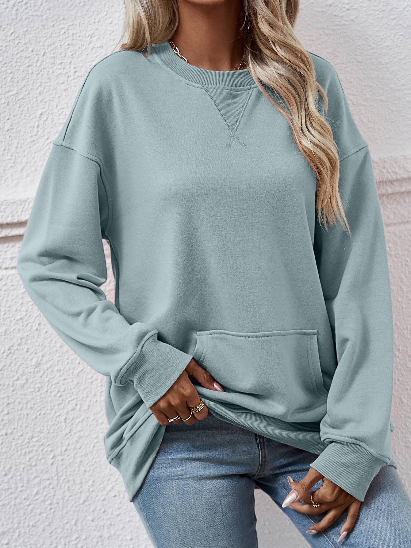 Casual women hoodie with loose crew neck pockets