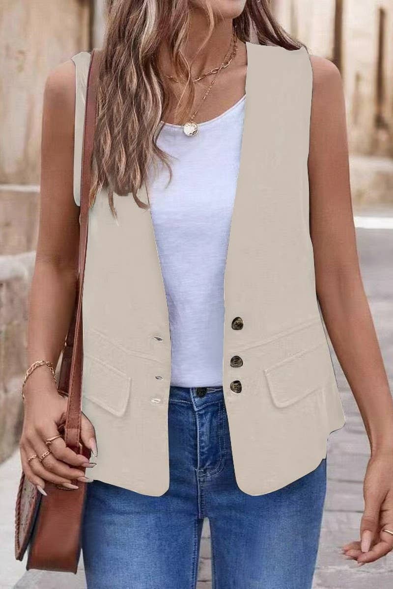 CWTTSL0392_SUMMER V-NECK LOOSE LITERARY RETRO VEST