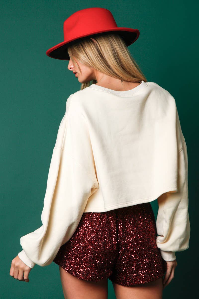 CWTBLL01266_CHRISTMAS SEQUINED CASUAL CROPPED SWEATSHIRT