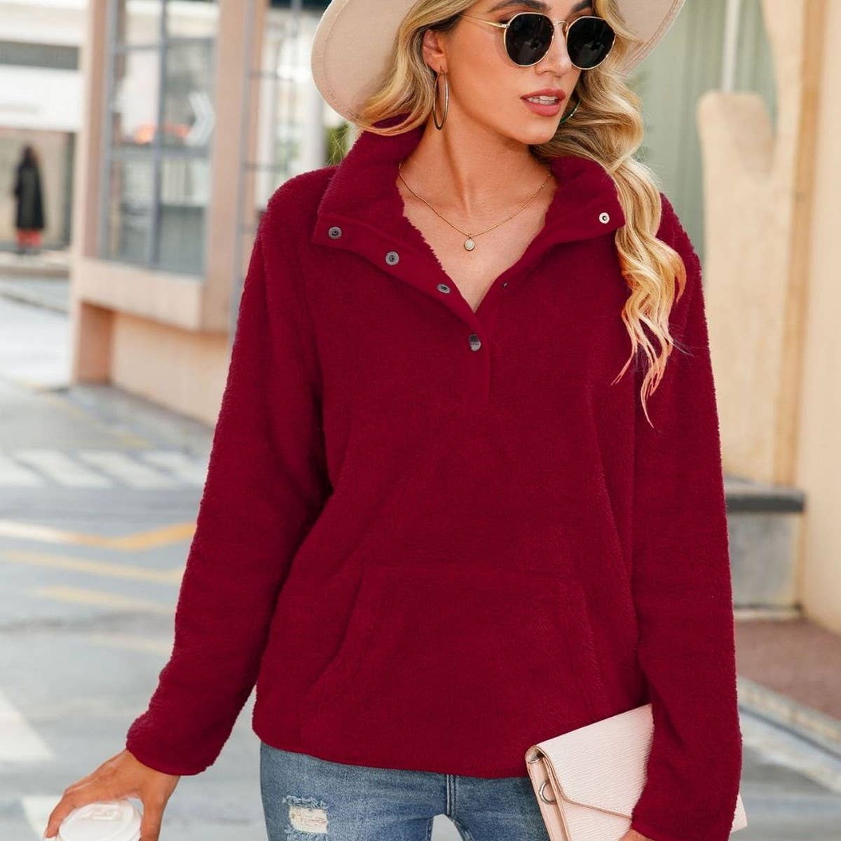 Crew-neck long-sleeved pullover fleece hoodie