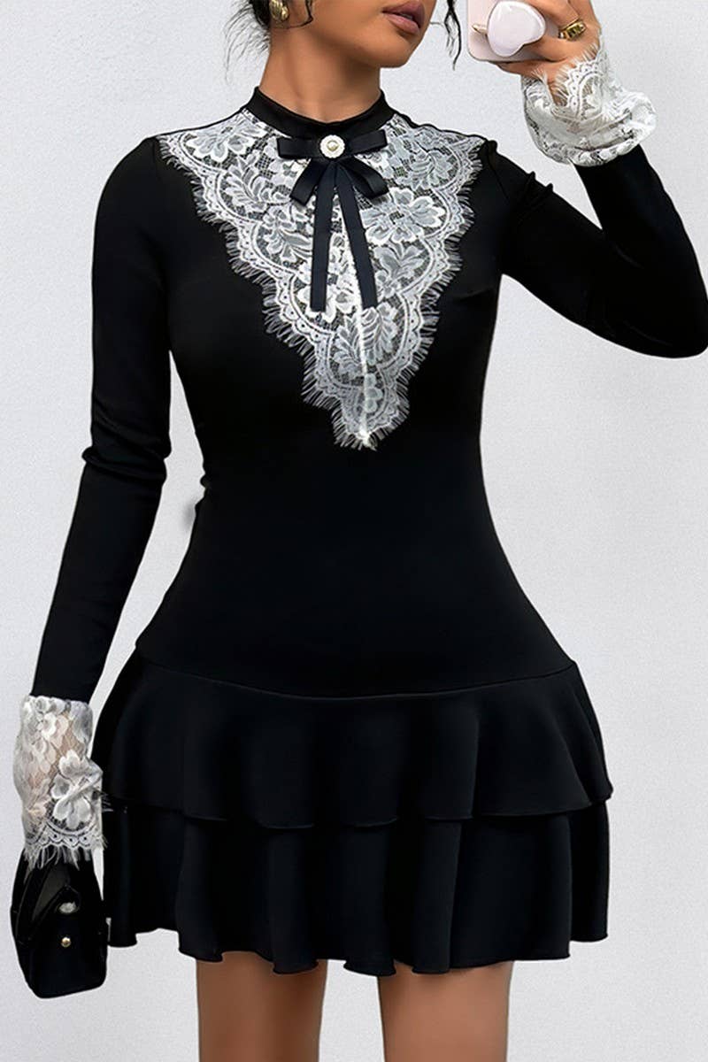 CWDSD8739_LACE PATCHWORK VINTAGE ELEGANT PARTY DRESS