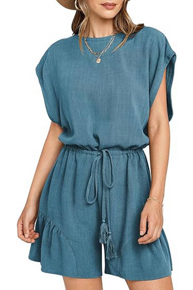 CWSBSS00012_SUMMER LOOSE CASUAL WAIST SHORT-SLEEVED JUMPSUIT