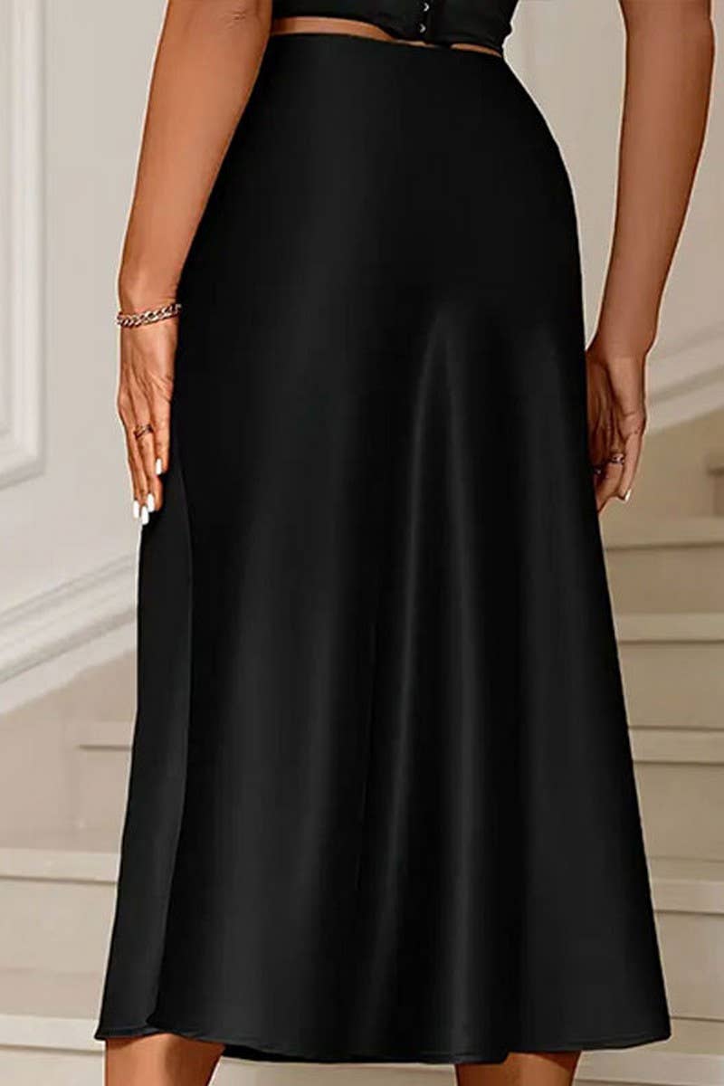 CWBLS0432_ELEGANT SOLID COLOR A-LINE SATIN SKIRT