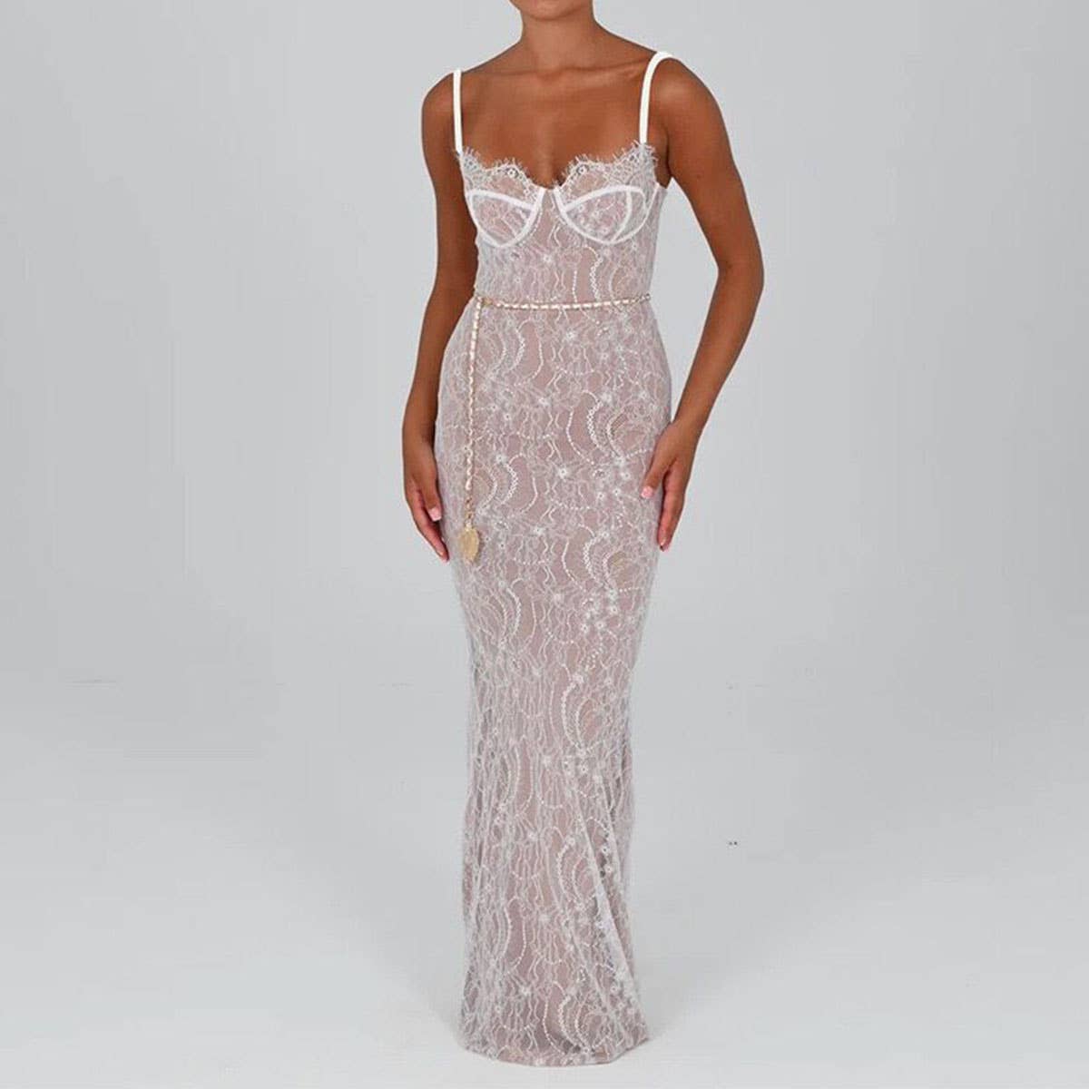 A strapless off-the-shoulder slimming dress