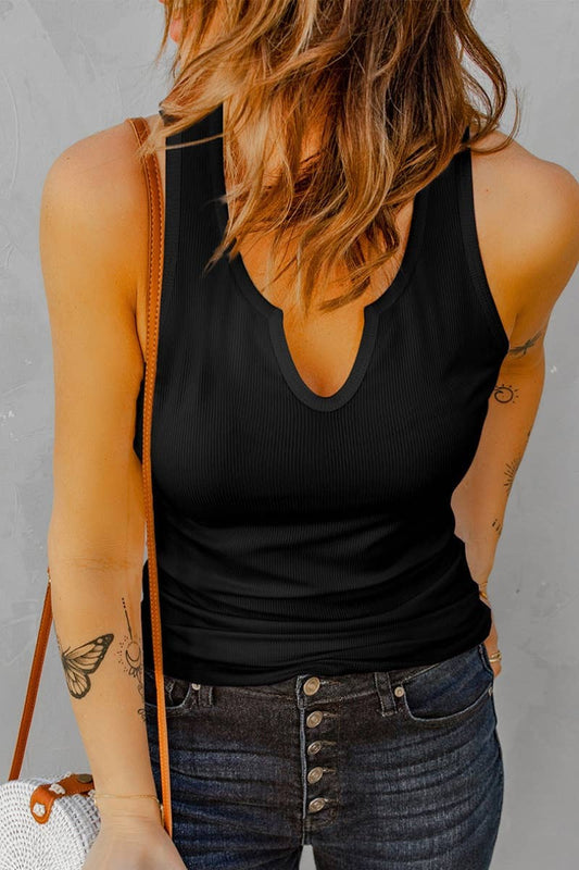 CWOV0232_WOMEN'S SOLID COLOR DARK V SLEEVELESS TOP