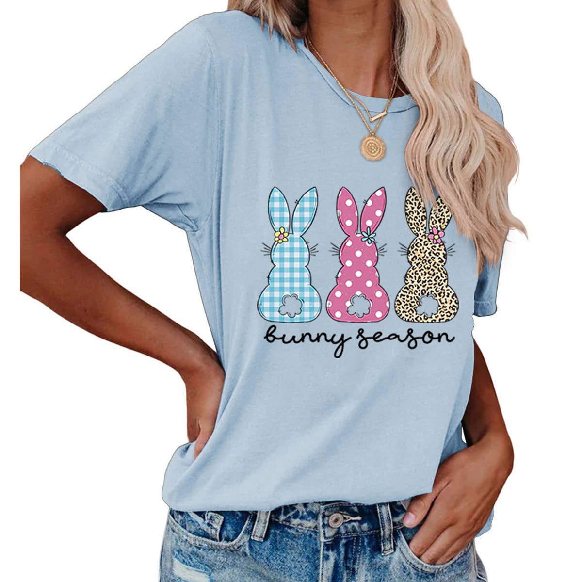 EASTER ROUND NECK LOOSE BUNNY PRINT T SHIRT_CWTTS0856