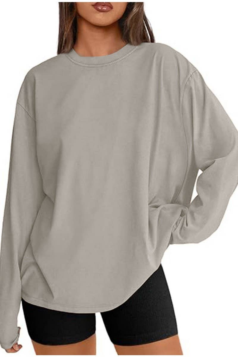 CWTBLL3997_LOOSE FIT SOLID COLOR LONG SLEEVE CREWNECK TEE
