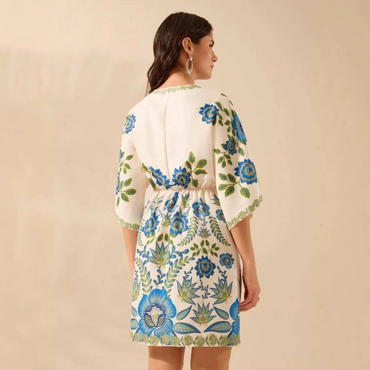 Casual floral printed five-quarter sleeve dress