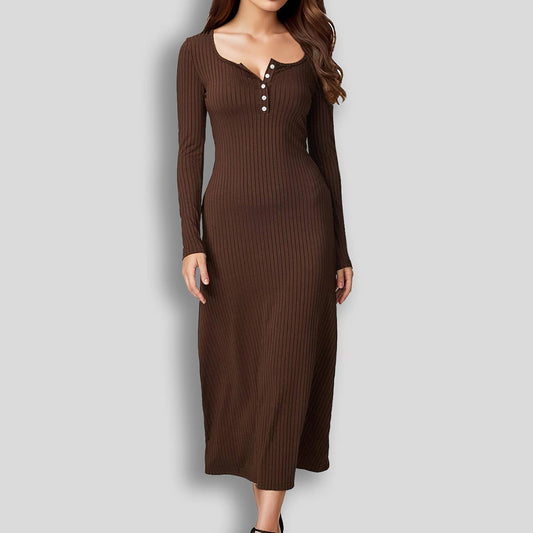 BUTTON-DOWN SQUARE COLLAR ELEGANT LONG SKIRT