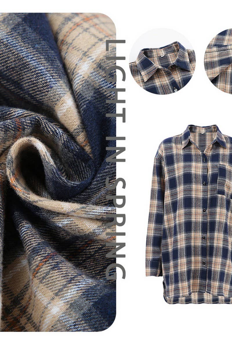 CWTBLL559_RETRO PLAID COMMUTER LOOSE LONG-SLEEVED SHIRT