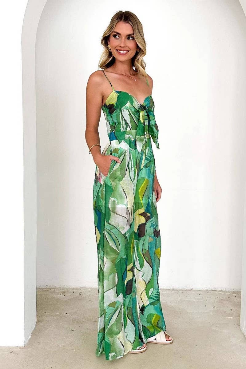CWSJS1628_FLORAL PRINT TIE STRAP CASUAL JUMPSUIT