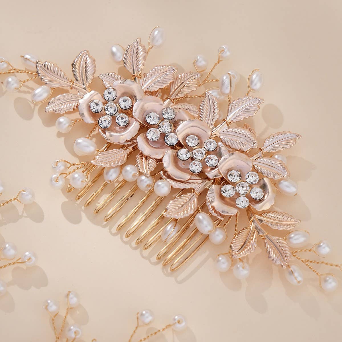 FLOWERS, LEAVES, PEARLS, BRIDAL HAIR ACCESSORIES