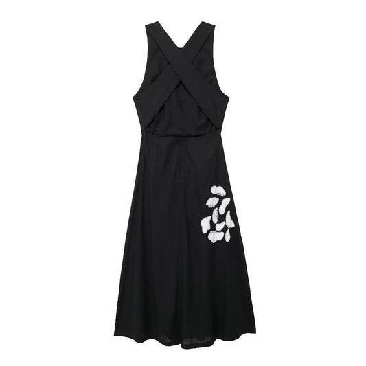 APPLIQUE FLORAL EMBROIDERED DRESS WITH LINING_CWDSD6989