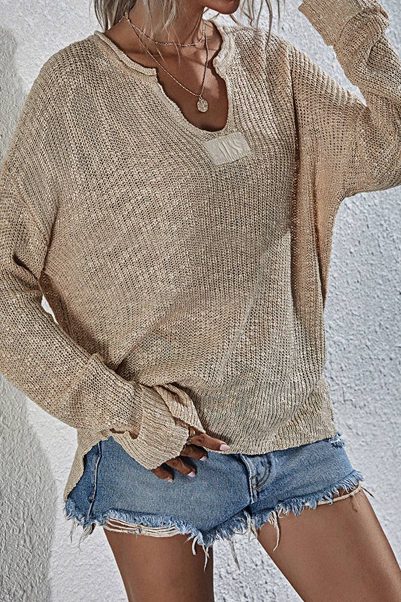 CWTTL1076  Long Sleeve Soft Casual V-Neck Pullover Sweater