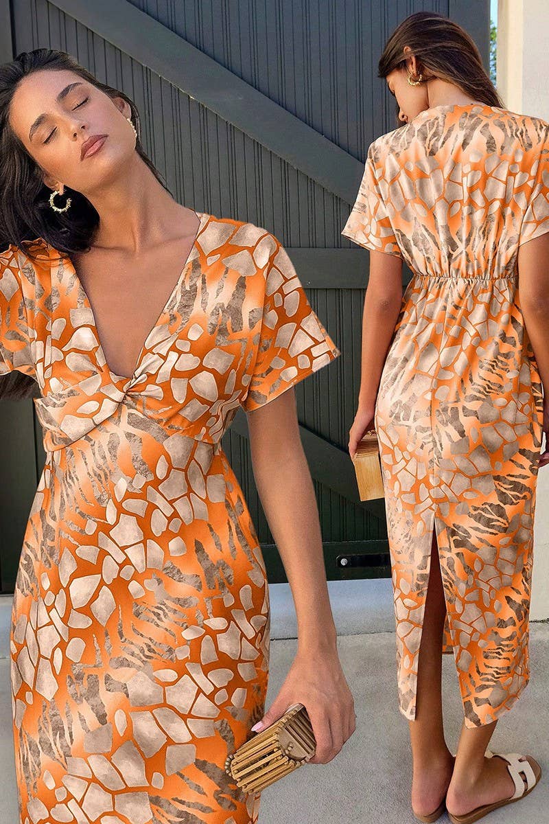 CWDMD6175_SUMMER HOLIDAY STYLE V-NECK SEXY SLIM DRESS