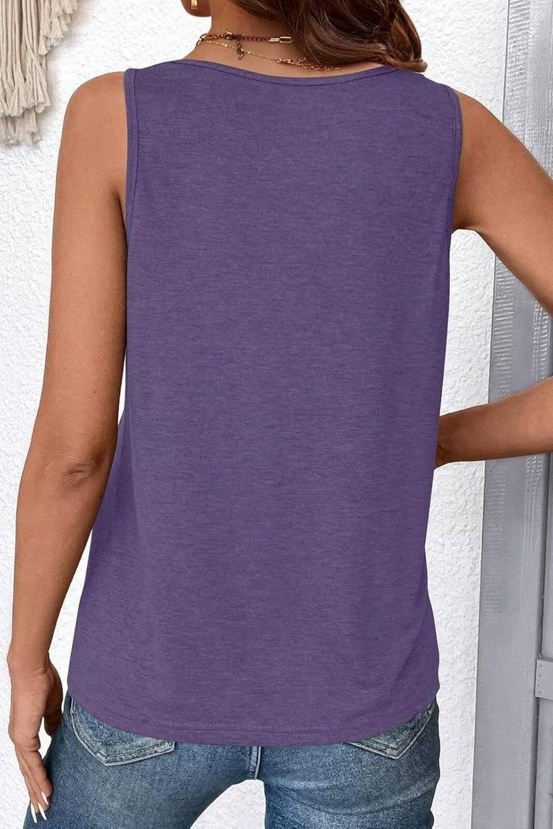 CWTTK1178_SOLID V-NECK SLEEVELESS FIT TANK TOP