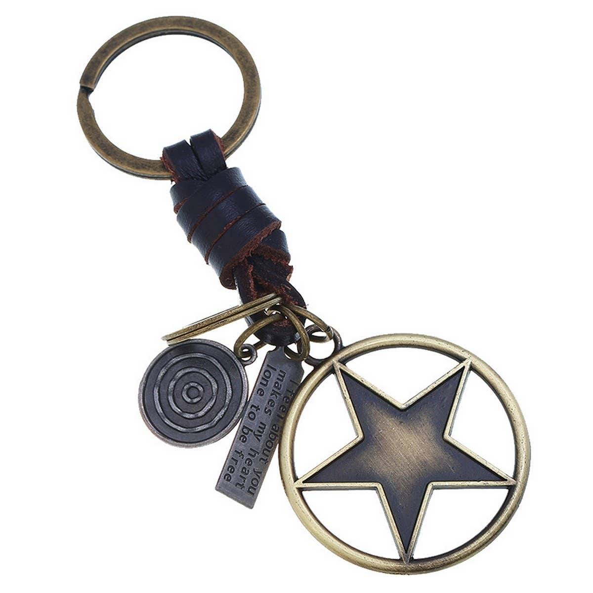 ALLOY FIVE-POINTED STAR GENUINE LEATHER KEYCHAIN_CWMM4783