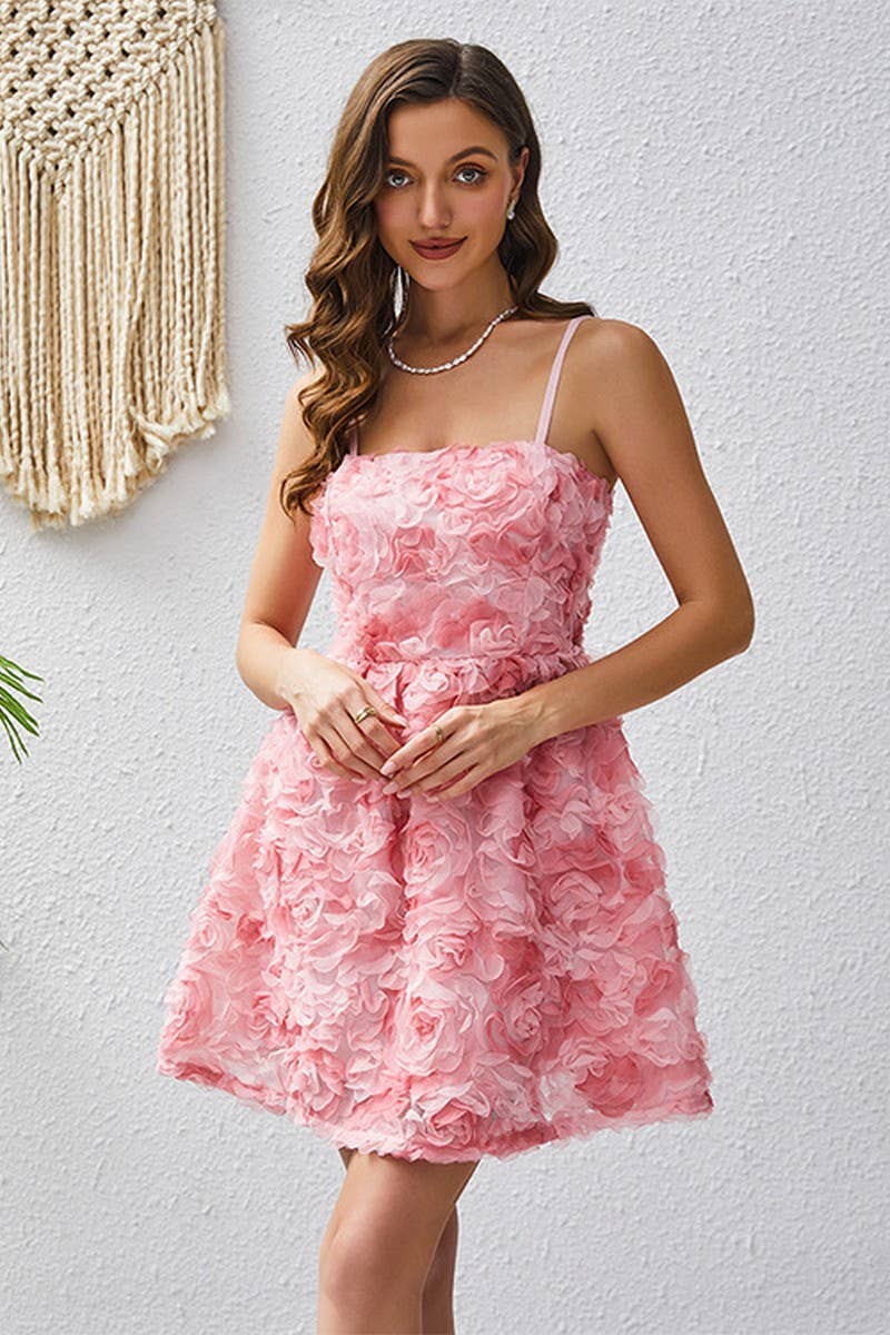 CWDSD10634_ROSE EMBROIDERED BOW TIE SPAGHETTI STRAP DRESS