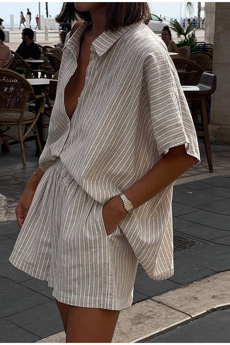 CWSTB00388_STRIPED SHORT-SLEEVED SHIRT AND SHORTS SET