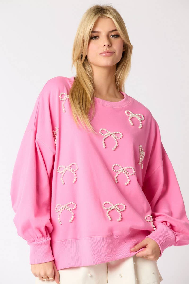 CWTBLL01261_PEARL BOW DETAIL LONG SLEEVE SWEATSHIRT