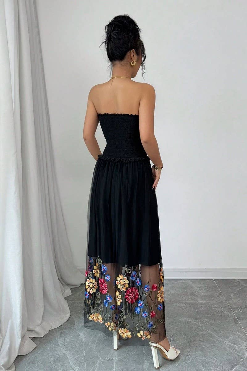 CWDTD0474_ELEGANT FLORAL EMBROIDERED STRAPLESS MAXI DRESS