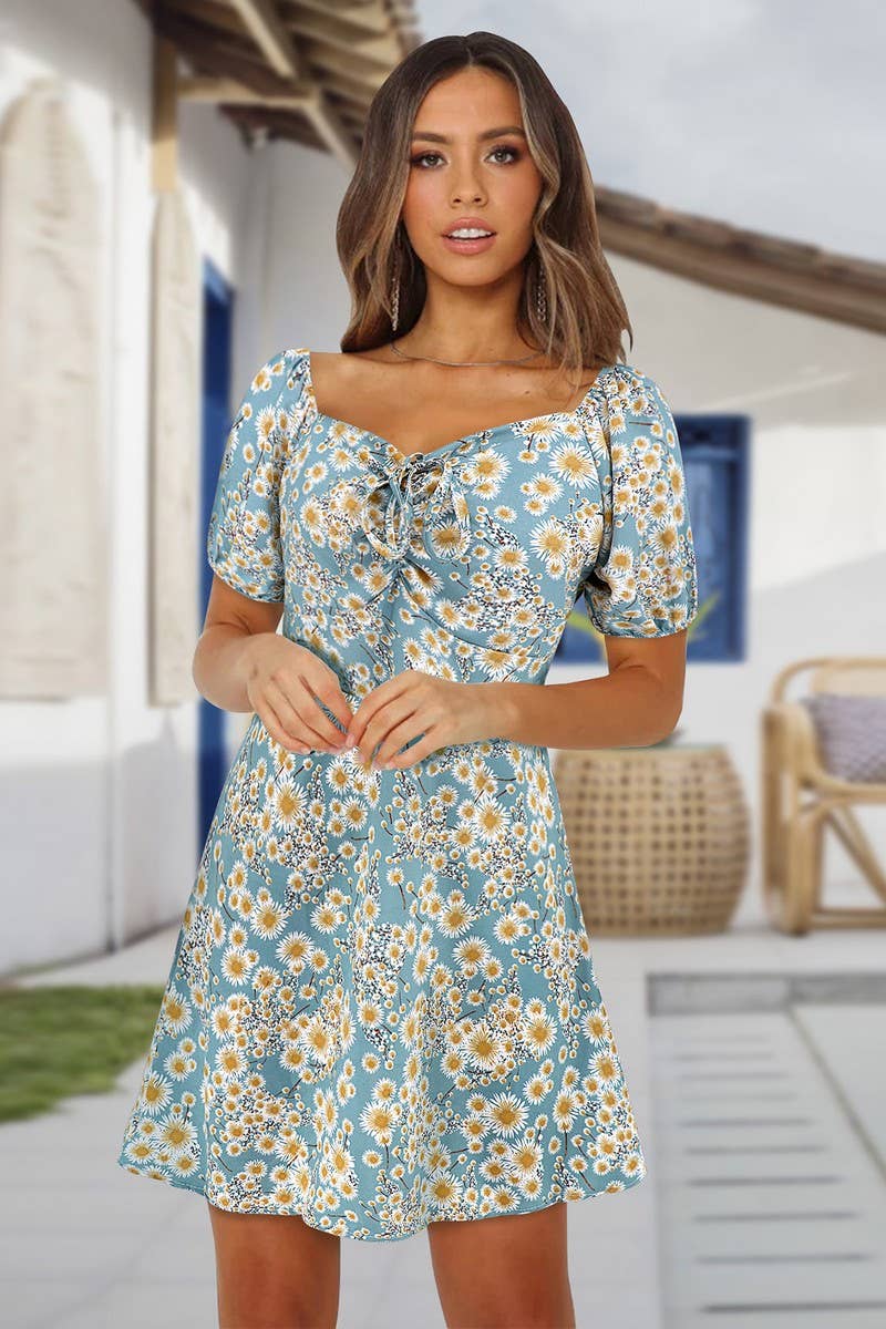 CWDSD8653_SEXY FLORAL LANTERN SLEEVE MINI DRESS