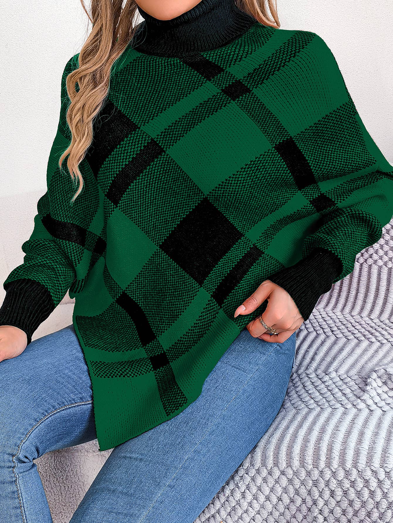 CASUAL CHECKERED TURTLENECK LONG-SLEEVED SWEATER