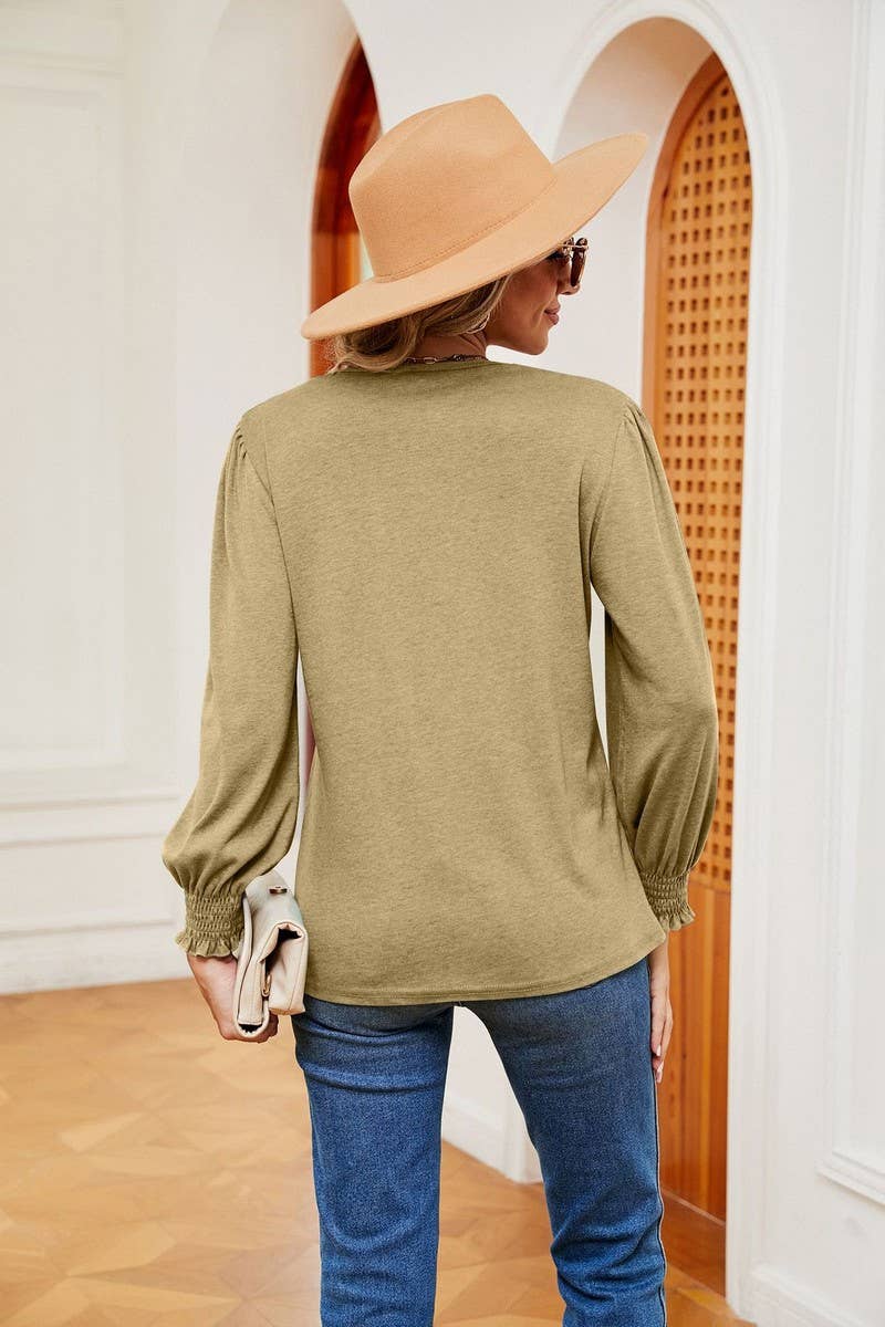 CWTBLL2396_V NECK LACE TRIM LONG SLEEVE LOOSE PULLOVER