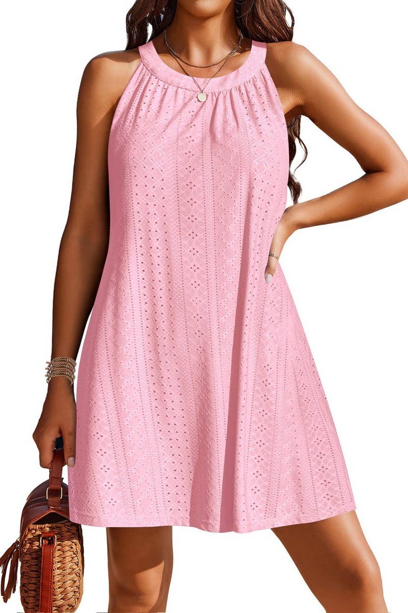 CWTHT0086_HOLLOW HALTER NECK SLEEVELESS VEST SHORT DRESS