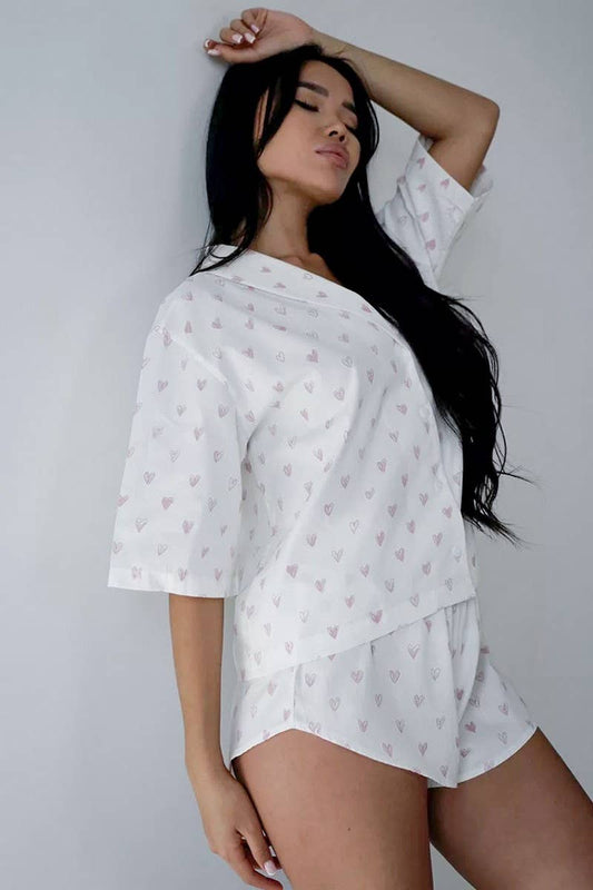 CWSPJ0062_PRINTED SHORT SLEEVED SHIRT SHORTS PAJAMAS SET