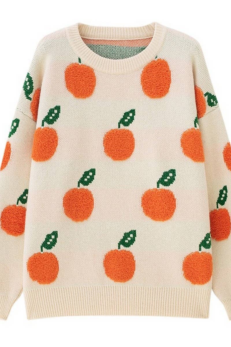 Crew-neck long-sleeved knit pullover sweater