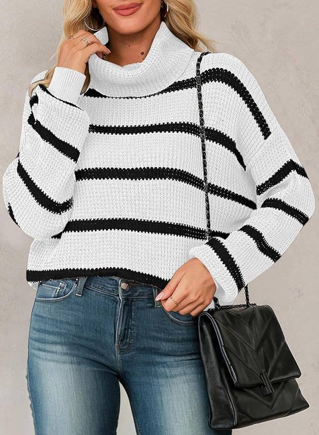 CASUAL TURTLENECK KNIT STRIPED PULLOVER SWEATER