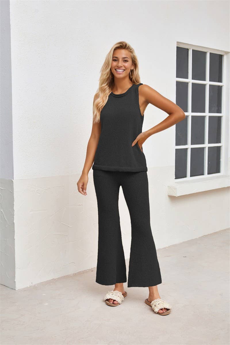 CWSTB0584_CASUAL CREW NECK SLEEVELESS PANTS KNIT SET